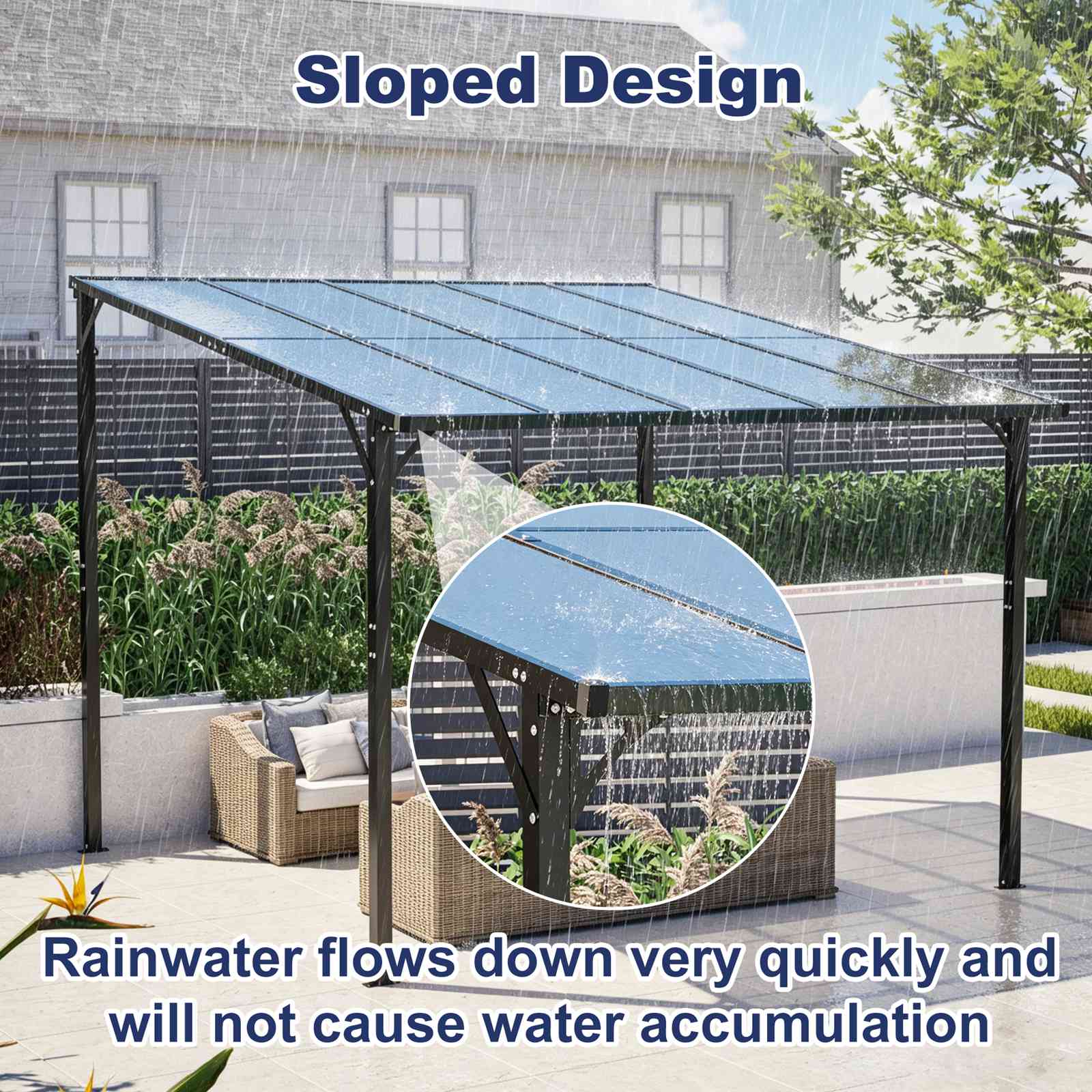 BIRCHTREE Lean To Wall Mounted Pergola with Roof