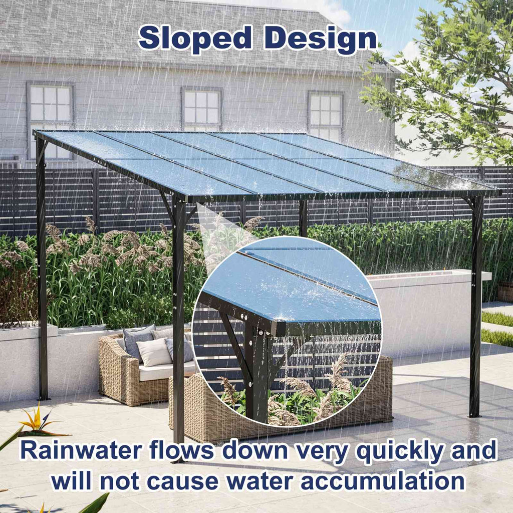BIRCHTREE Lean To Wall Mounted Pergola with Roof