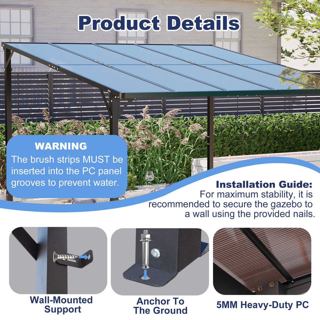 BIRCHTREE Lean To Wall Mounted Pergola with Roof