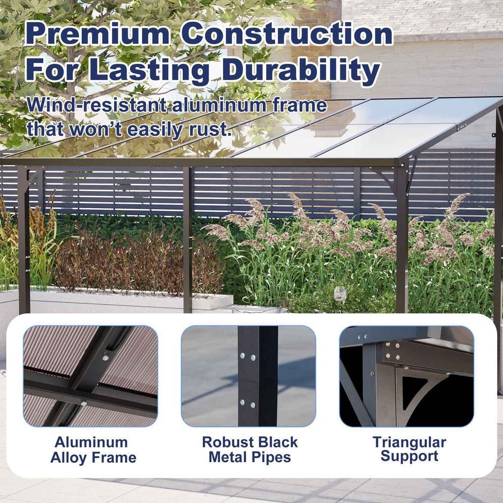 BIRCHTREE Lean To Wall Mounted Pergola with Roof