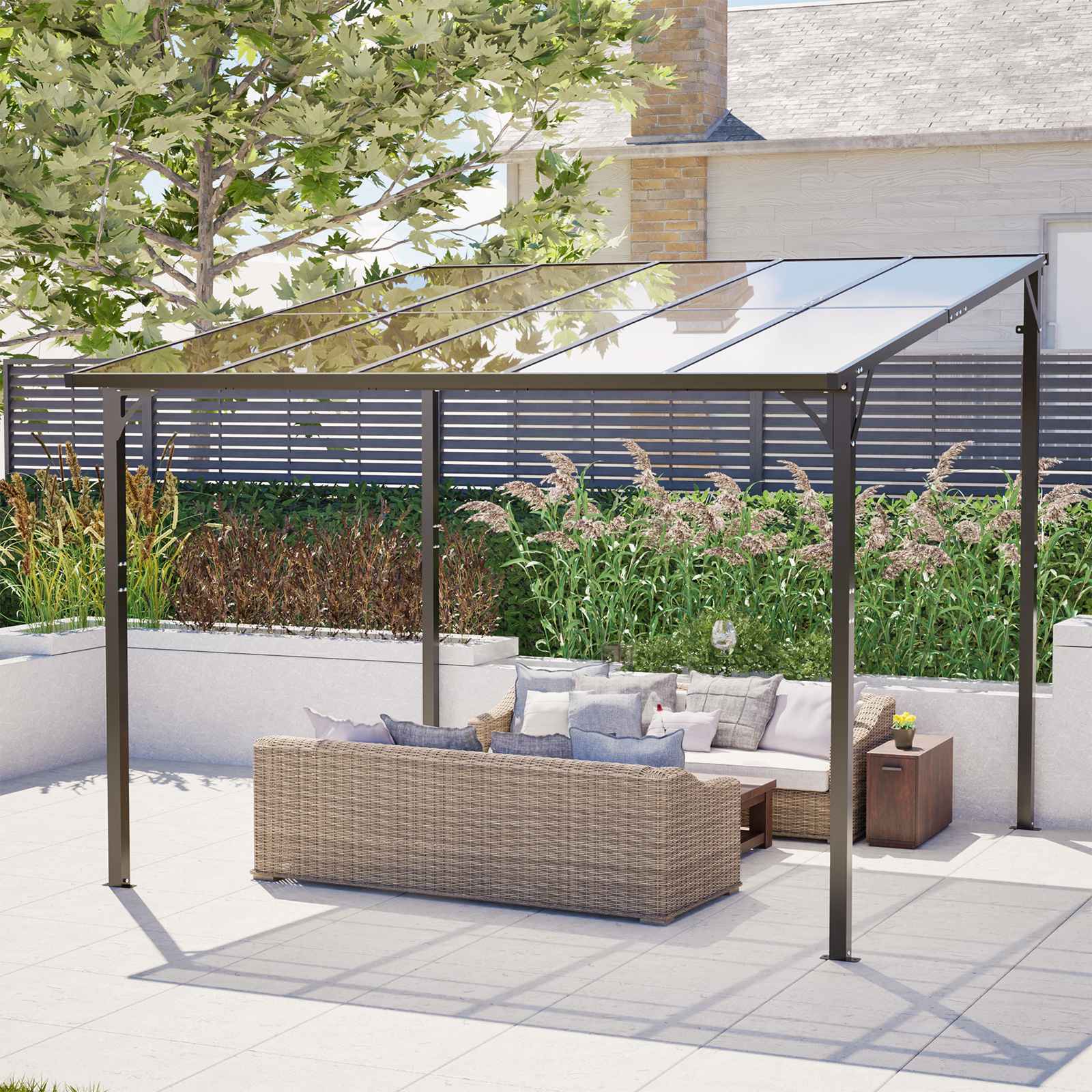BIRCHTREE Lean To Wall Mounted Pergola with Roof