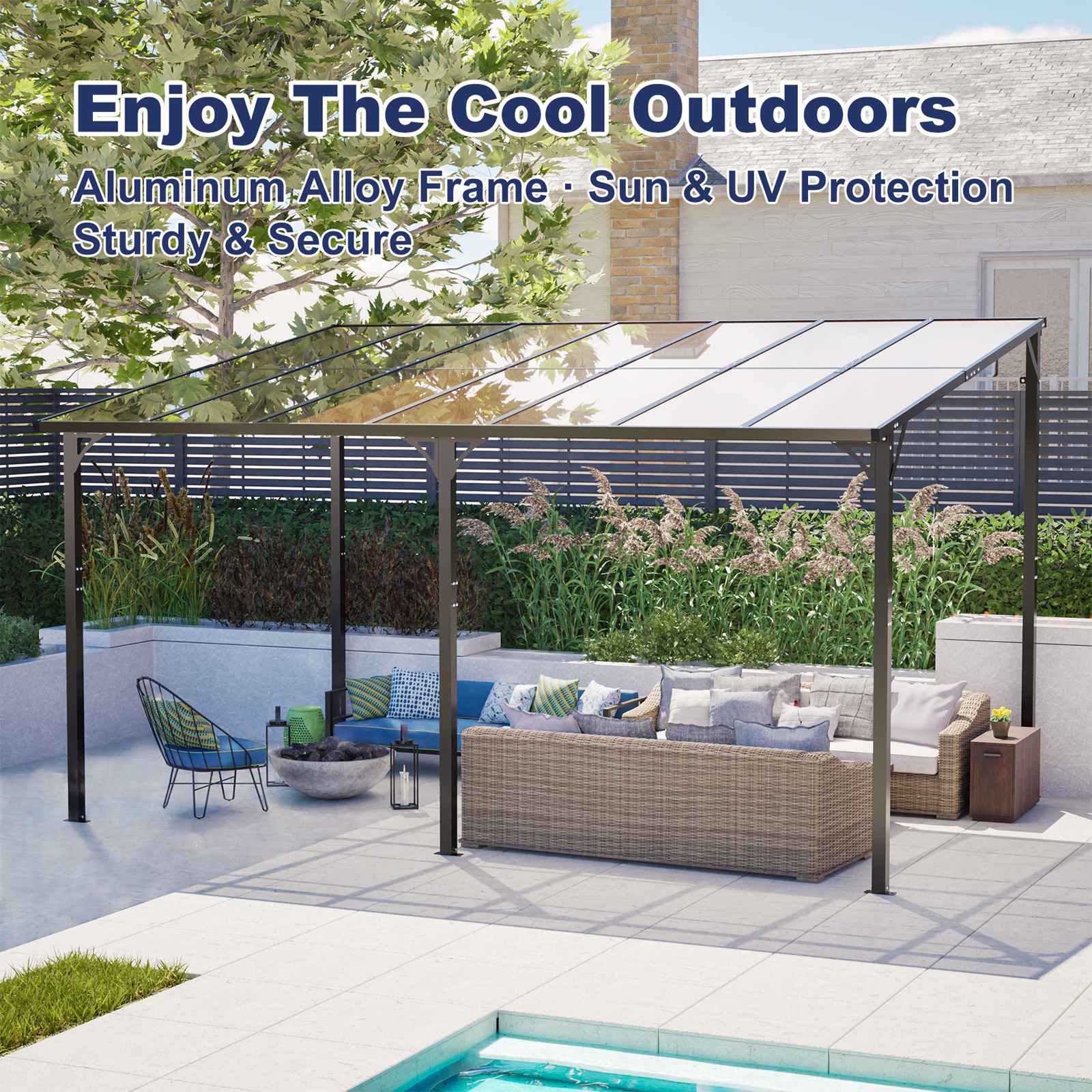 BIRCHTREE Lean To Wall Mounted Pergola with Roof