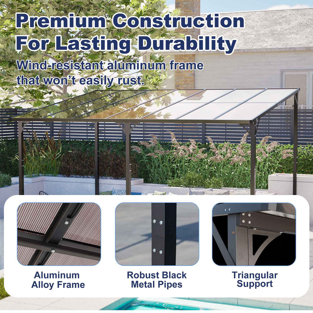 BIRCHTREE Lean To Wall Mounted Pergola with Roof