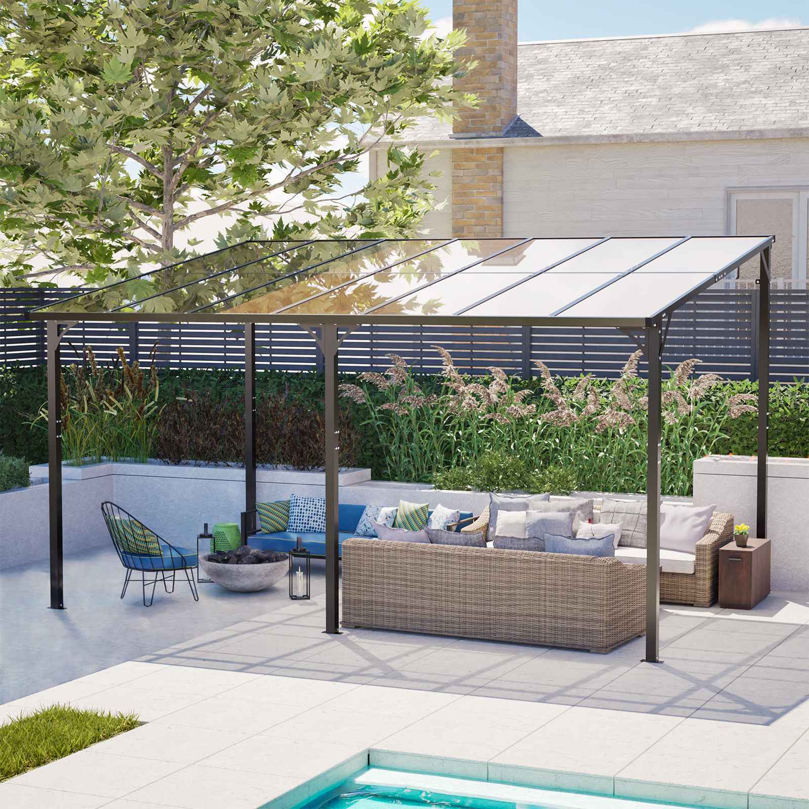 BIRCHTREE Lean To Wall Mounted Pergola with Roof