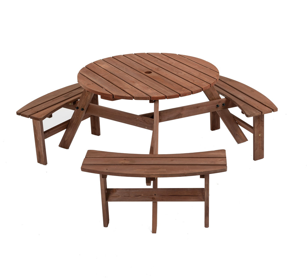 BIRCHTREE Picnic Round Table 6 Seats Brown