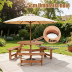 BIRCHTREE Picnic Round Table 6 Seats Brown