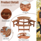 BIRCHTREE Picnic Round Table 6 Seats Brown