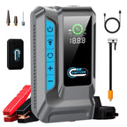 Switzer portabler jump starter with battery charger with display and accessories on a white background
