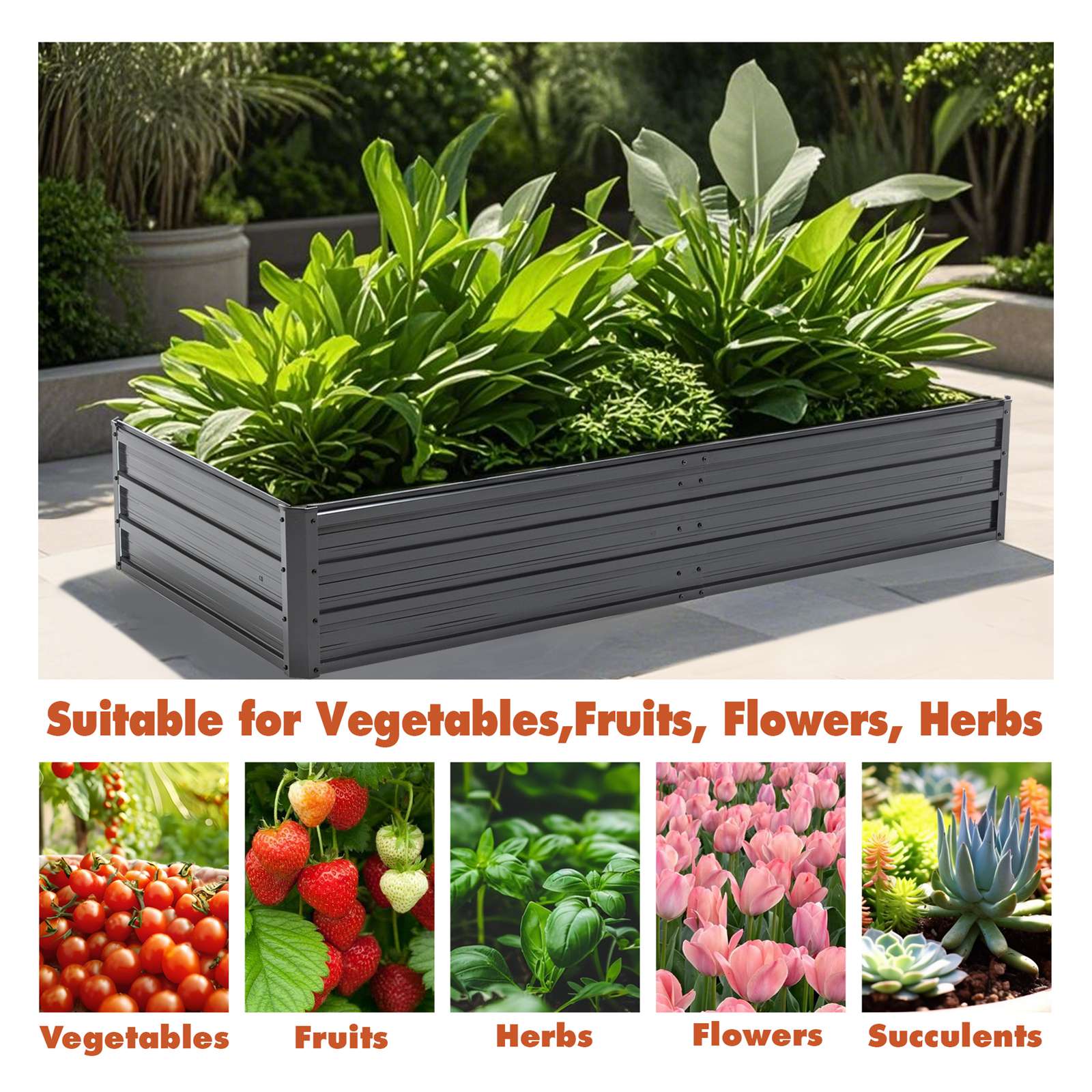 BIRCHTREE Metal Raised Garden Bed Outdoor Planter