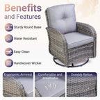 BIRCHTREE 3 Piece Rattan Armchair Table Set Grey