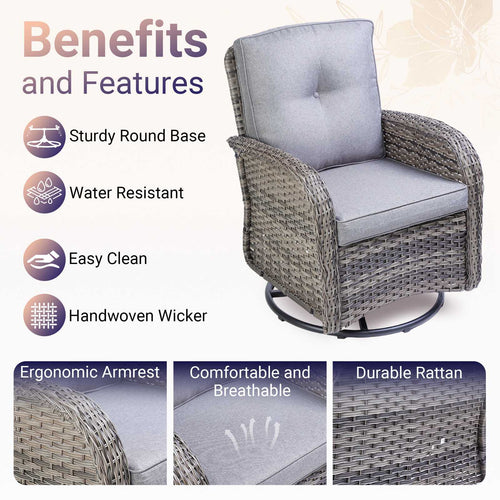 BIRCHTREE 3 Piece Rattan Armchair Table Set Grey