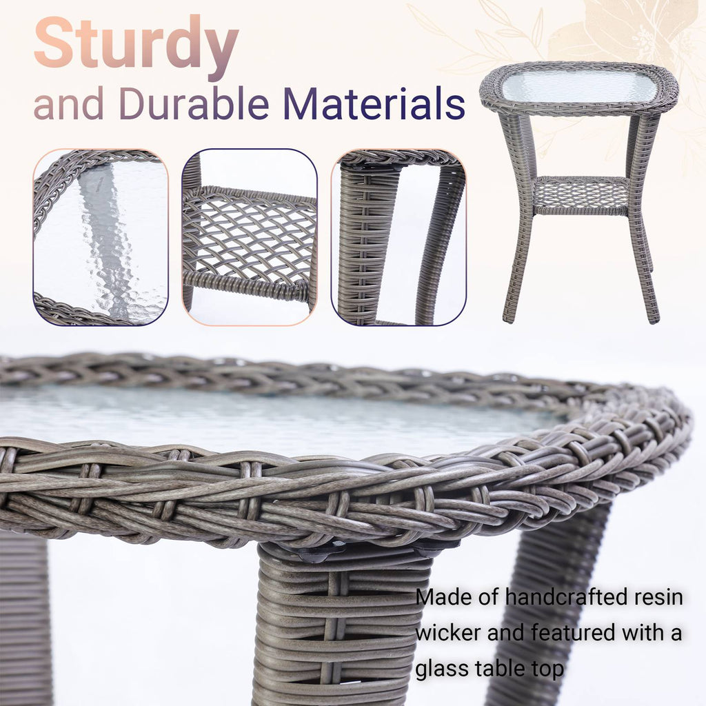 BIRCHTREE 3 Piece Rattan Armchair Table Set Grey