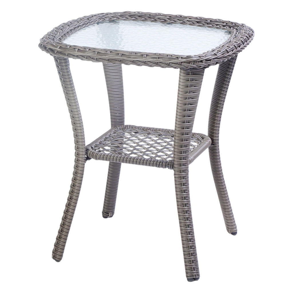 BIRCHTREE 3 Piece Rattan Armchair Table Set Grey