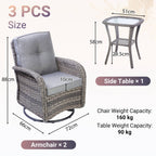 BIRCHTREE 3 Piece Rattan Armchair Table Set Grey