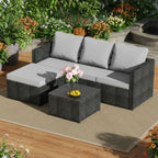 BIRCHTREE Rattan Garden Furniture Set Corner Sofa Glass Table Patio 5 Pieces 01