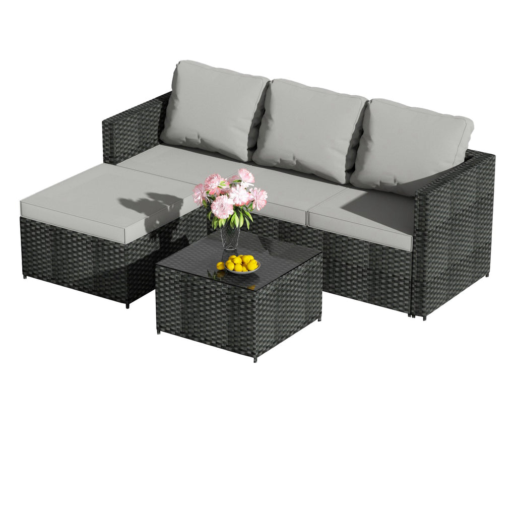 BIRCHTREE Rattan Garden Furniture Set Corner Sofa Glass Table Patio 5 Pieces 01