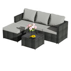 BIRCHTREE Rattan Garden Furniture Set Corner Sofa Glass Table Patio 5 Pieces 01