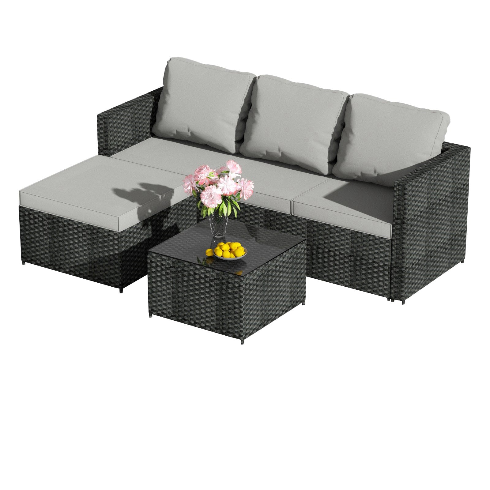 BIRCHTREE Rattan Garden Furniture Set Corner Sofa Glass Table Patio 5 Pieces 01