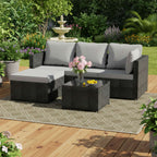 BIRCHTREE Rattan Garden Furniture Set Corner Sofa Glass Table Patio 5 Pieces 01