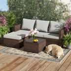 BIRCHTREE Rattan Garden Furniture Set Corner Sofa Glass Table Patio 5 Pieces 01