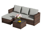 BIRCHTREE Rattan Garden Furniture Set Corner Sofa Glass Table Patio 5 Pieces 01