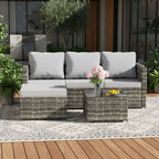 BIRCHTREE Rattan Garden Furniture Set Corner Sofa Glass Table Patio 5 Pieces 01