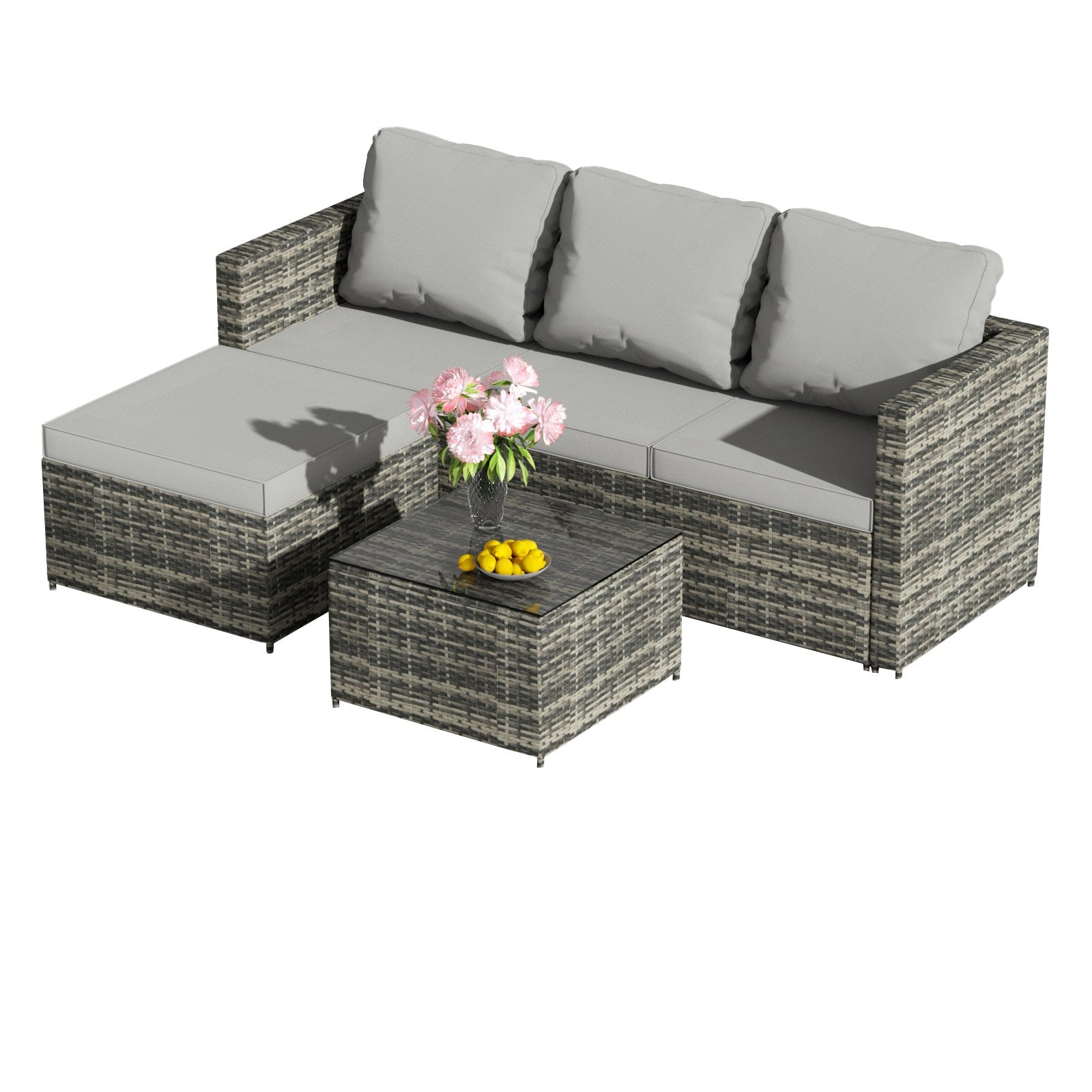 BIRCHTREE Rattan Garden Furniture Set Corner Sofa Glass Table Patio 5 Pieces 01