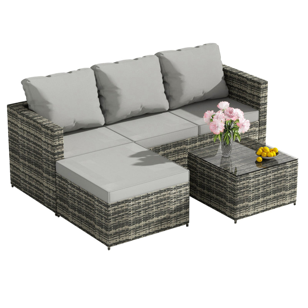 BIRCHTREE Rattan Garden Furniture Set Corner Sofa Glass Table Patio 5 Pieces 01