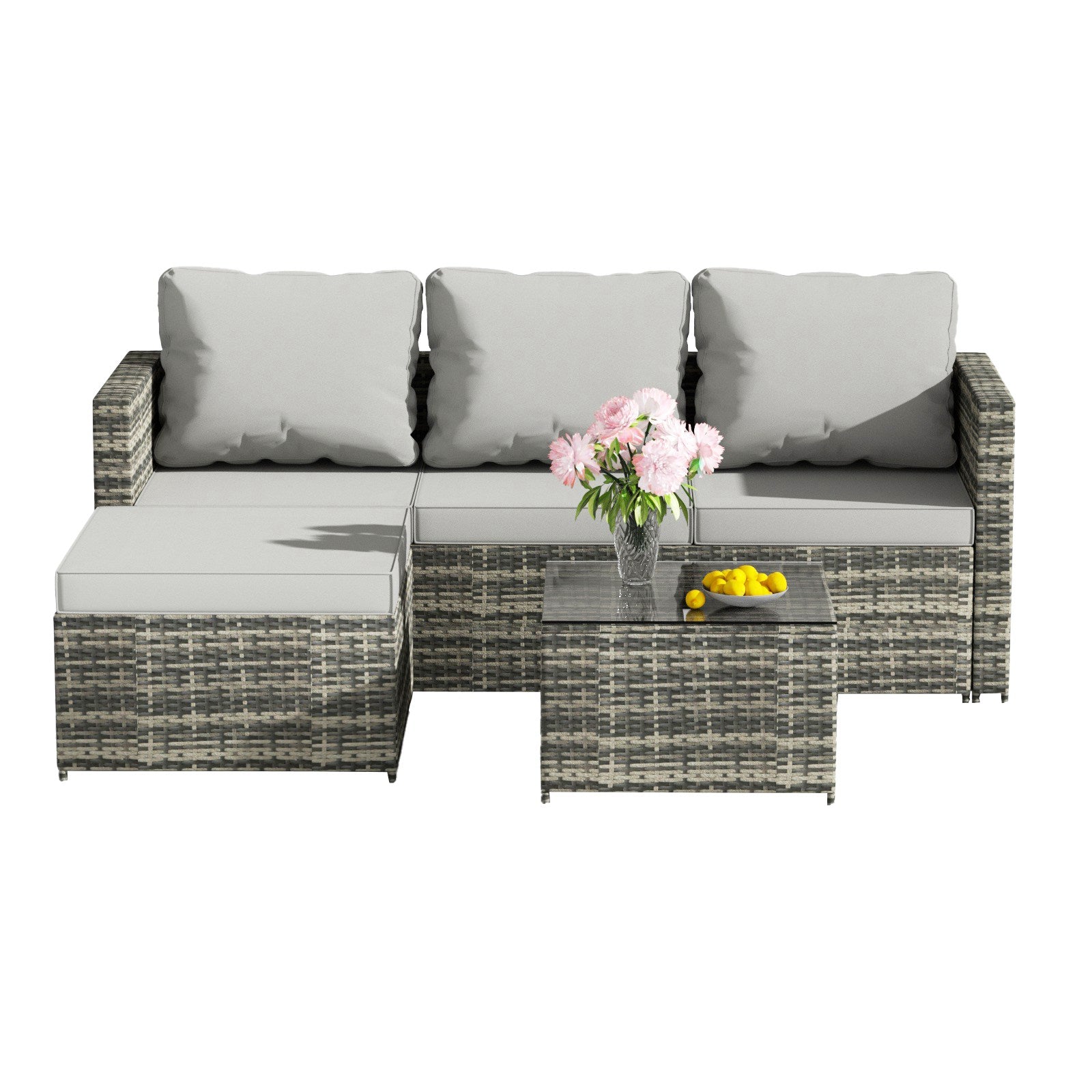 BIRCHTREE Rattan Garden Furniture Set Corner Sofa Glass Table Patio 5 Pieces 01