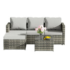 BIRCHTREE Rattan Garden Furniture Set Corner Sofa Glass Table Patio 5 Pieces 01
