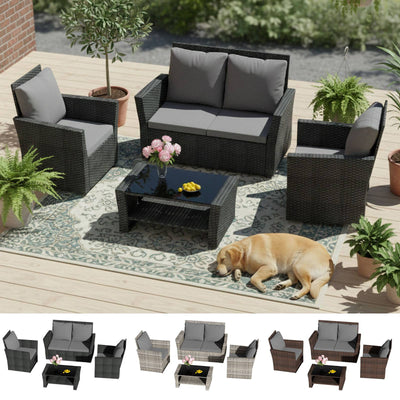 BIRCHTREE Rattan Garden Furniture Set Armchair Sofa Glass Table 02