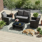 BIRCHTREE Rattan Garden Furniture Set Armchair Sofa Glass Table 02