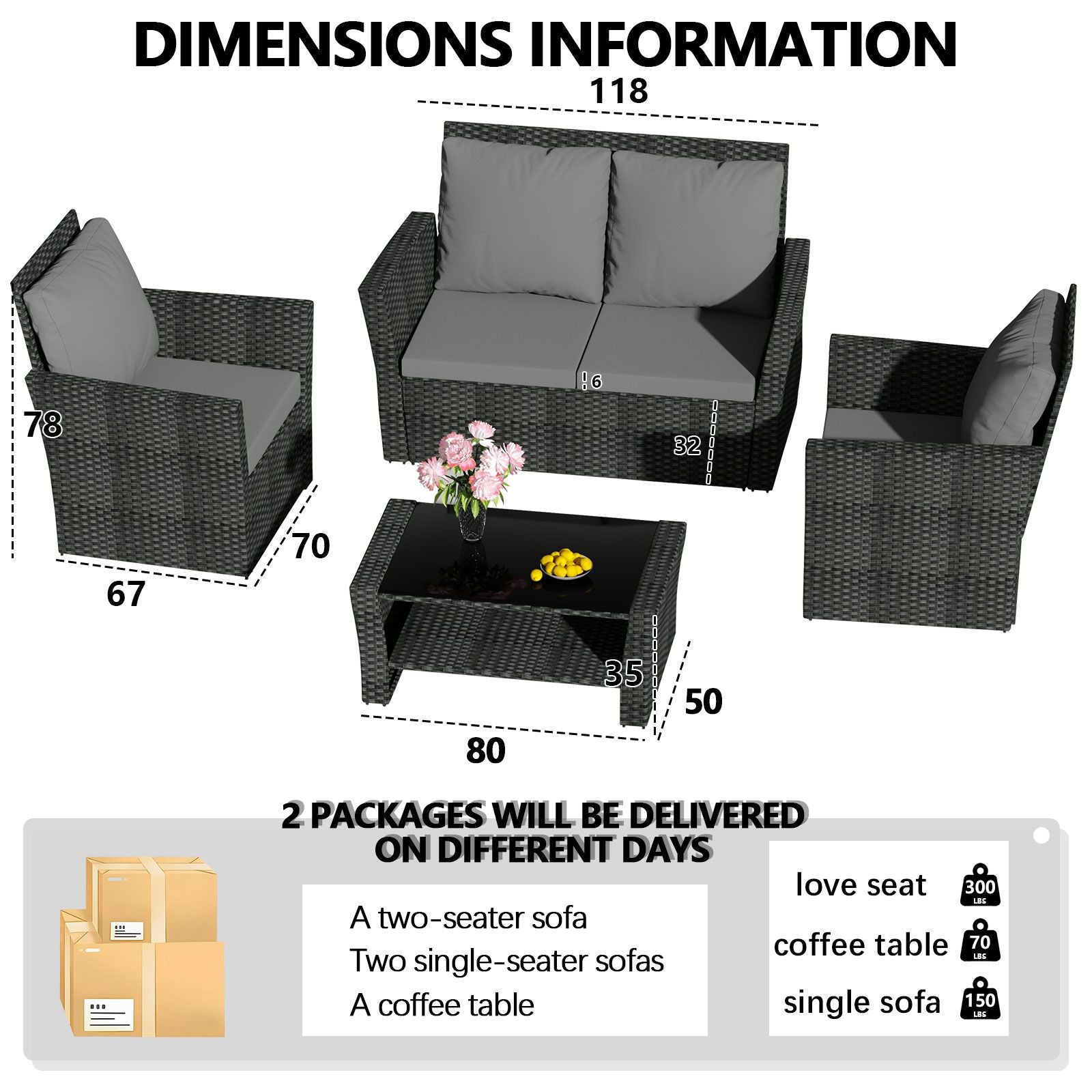 BIRCHTREE Rattan Garden Furniture Set Armchair Sofa Glass Table 02