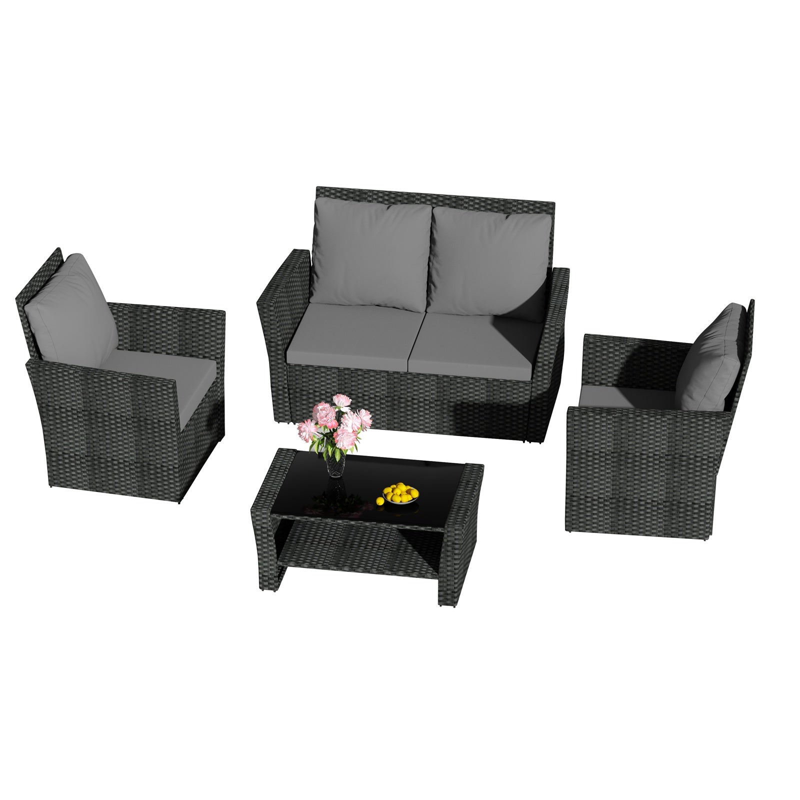 BIRCHTREE Rattan Garden Furniture Set Armchair Sofa Glass Table 02