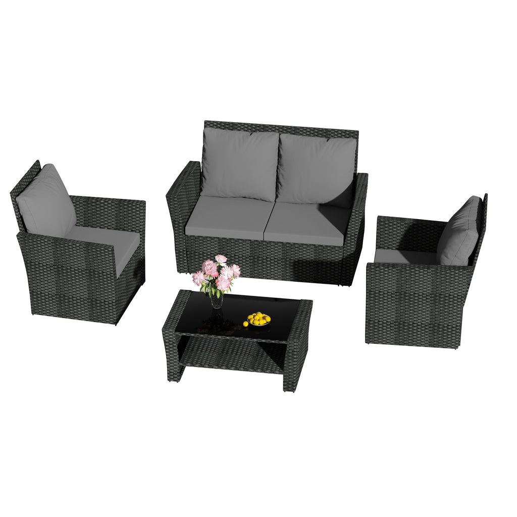 BIRCHTREE Rattan Garden Furniture Set Armchair Sofa Glass Table 02