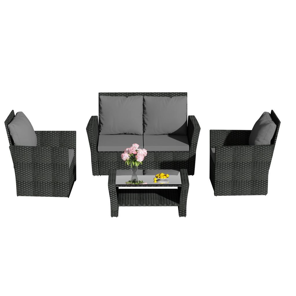 BIRCHTREE Rattan Garden Furniture Set Armchair Sofa Glass Table 02
