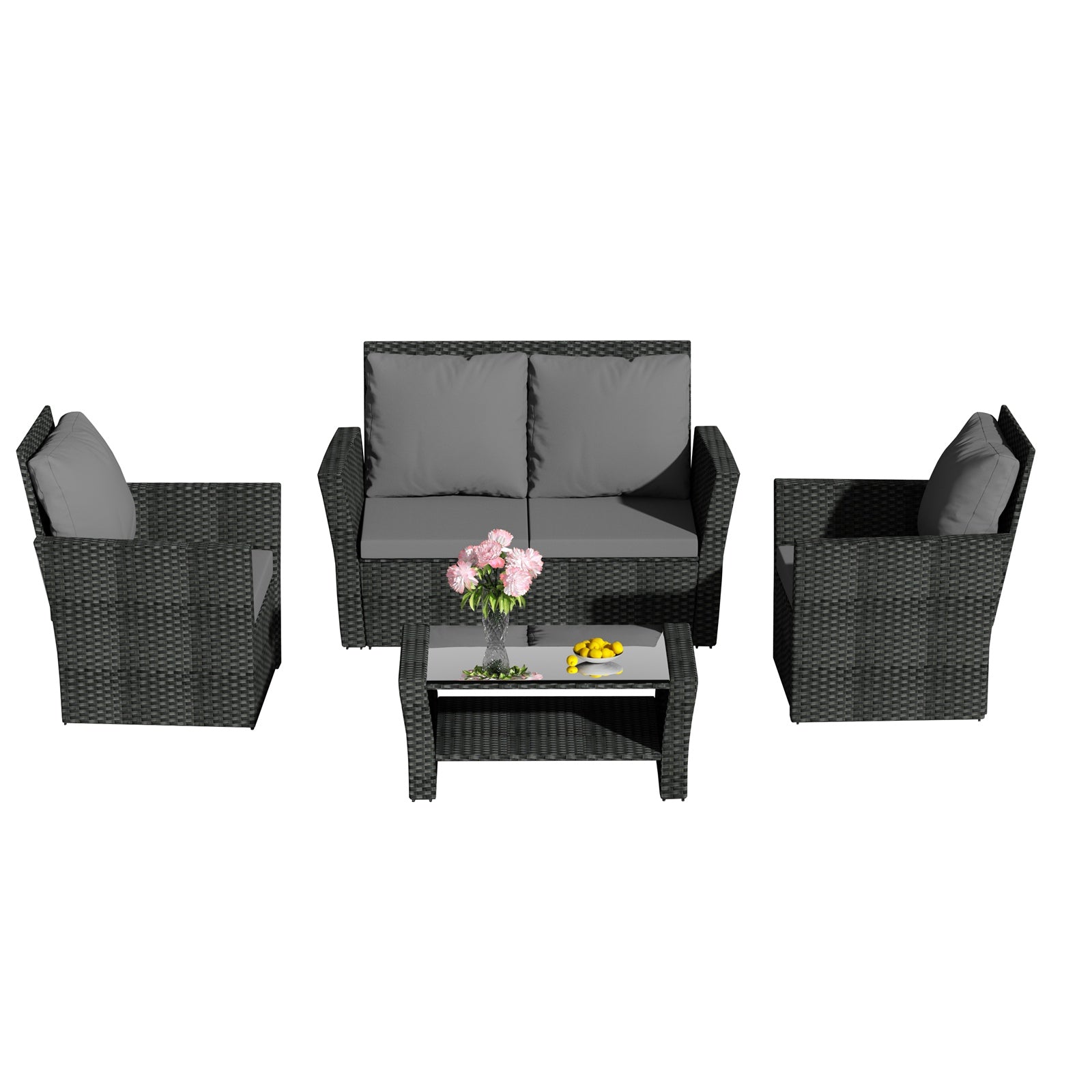 BIRCHTREE Rattan Garden Furniture Set Armchair Sofa Glass Table 02