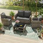 BIRCHTREE Rattan Garden Furniture Set Armchair Sofa Glass Table 02