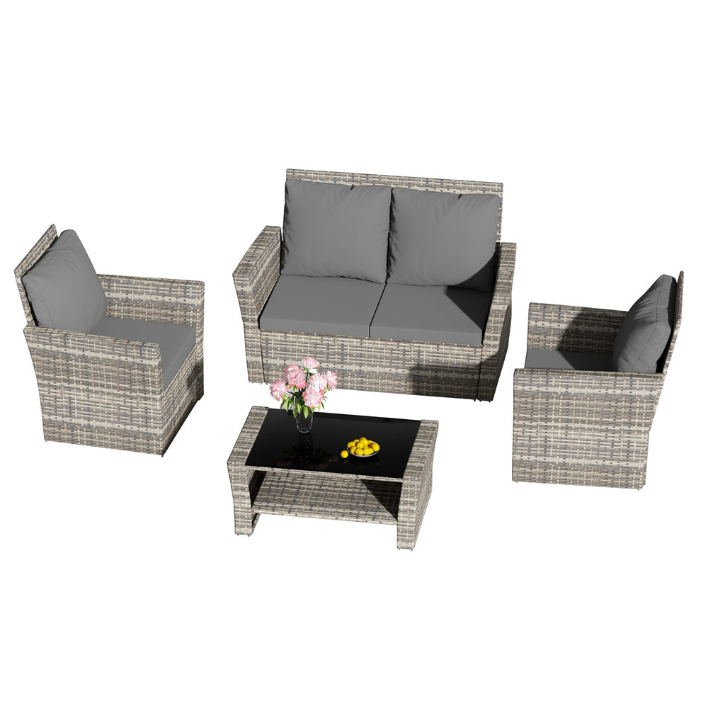 BIRCHTREE Rattan Garden Furniture Set Armchair Sofa Glass Table 02