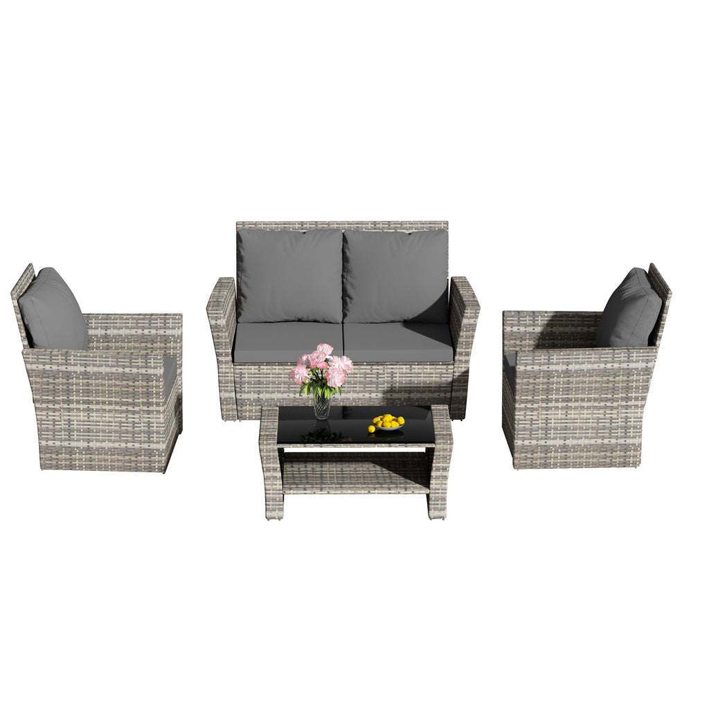 BIRCHTREE Rattan Garden Furniture Set Armchair Sofa Glass Table 02