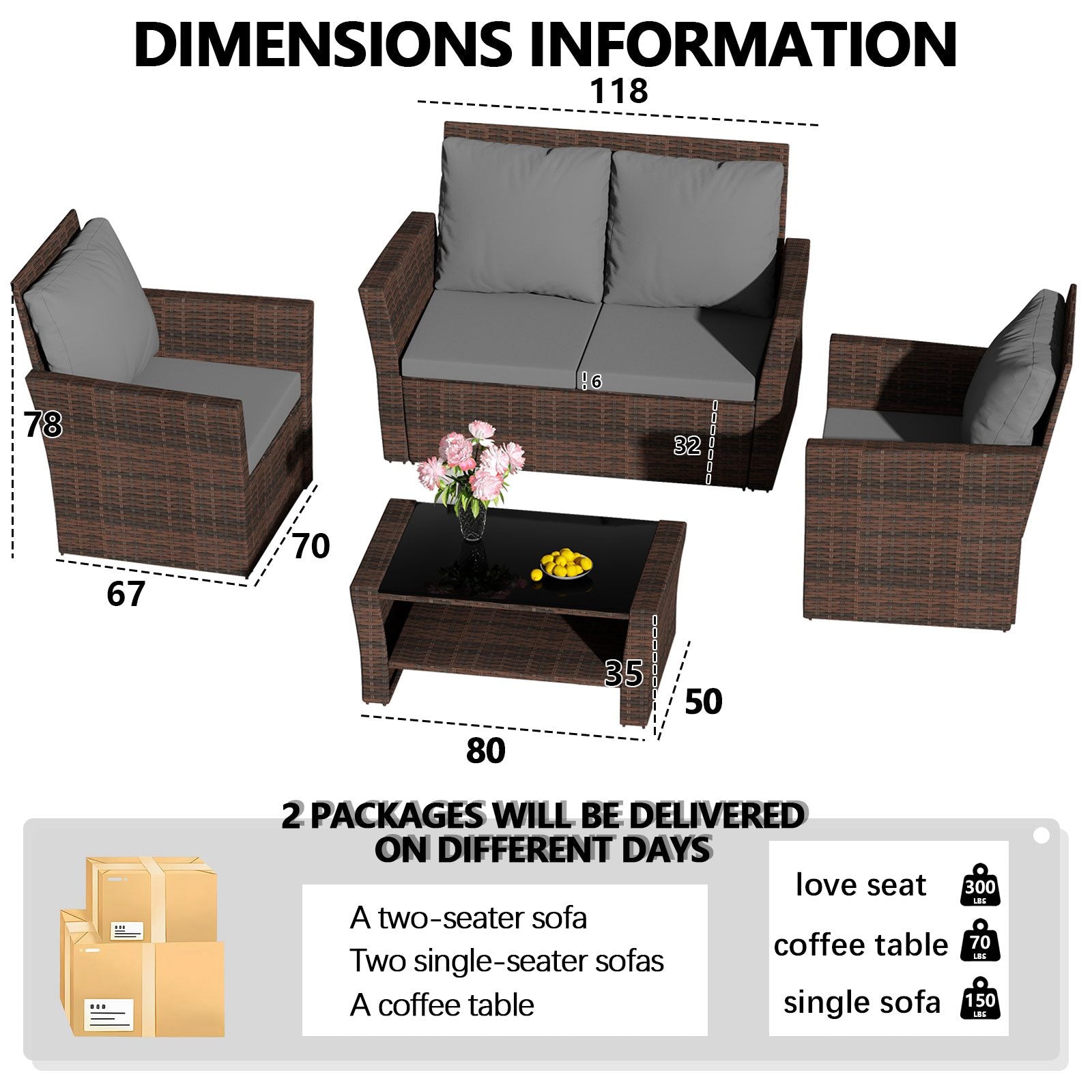 BIRCHTREE Rattan Garden Furniture Set Armchair Sofa Glass Table 02