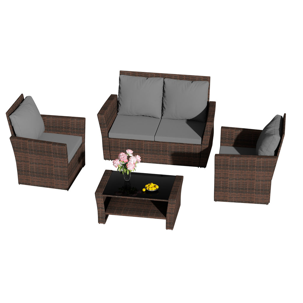 BIRCHTREE Rattan Garden Furniture Set Armchair Sofa Glass Table 02