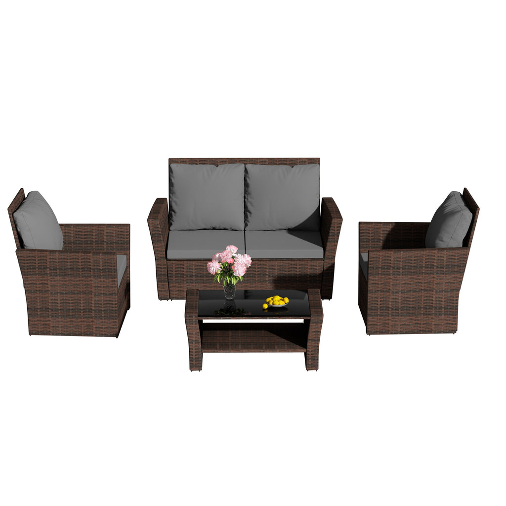 BIRCHTREE Rattan Garden Furniture Set Armchair Sofa Glass Table 02