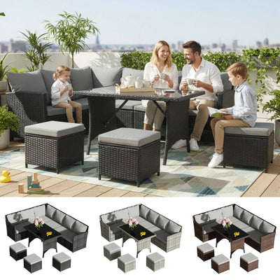 BIRCHTREE Rattan Garden Furniture Set Sofa Footstool Glass Table 9 Seat Patio 04
