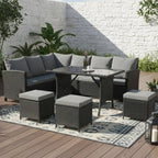 BIRCHTREE Rattan Garden Furniture Set Sofa Footstool Glass Table 9 Seat Patio 04