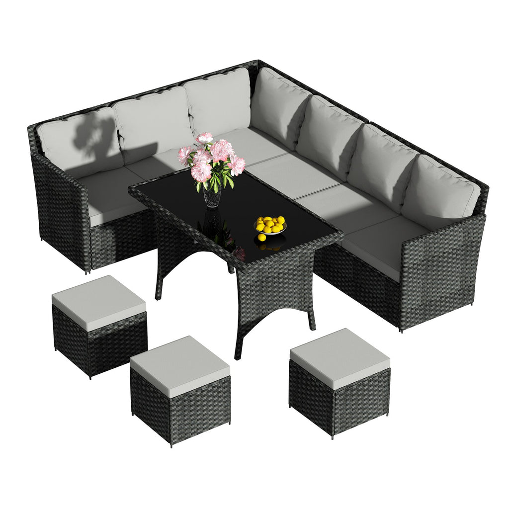 BIRCHTREE Rattan Garden Furniture Set Sofa Footstool Glass Table 9 Seat Patio 04