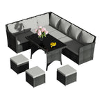 BIRCHTREE Rattan Garden Furniture Set Sofa Footstool Glass Table 9 Seat Patio 04
