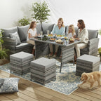 BIRCHTREE Rattan Garden Furniture Set Sofa Footstool Glass Table 9 Seat Patio 04