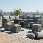 BIRCHTREE Rattan Garden Furniture Set Sofa Footstool Glass Table 9 Seat Patio 04