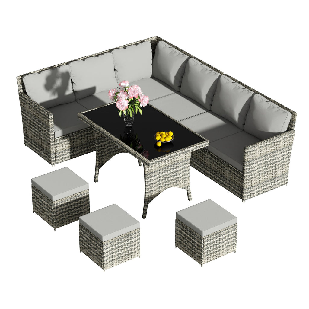 BIRCHTREE Rattan Garden Furniture Set Sofa Footstool Glass Table 9 Seat Patio 04